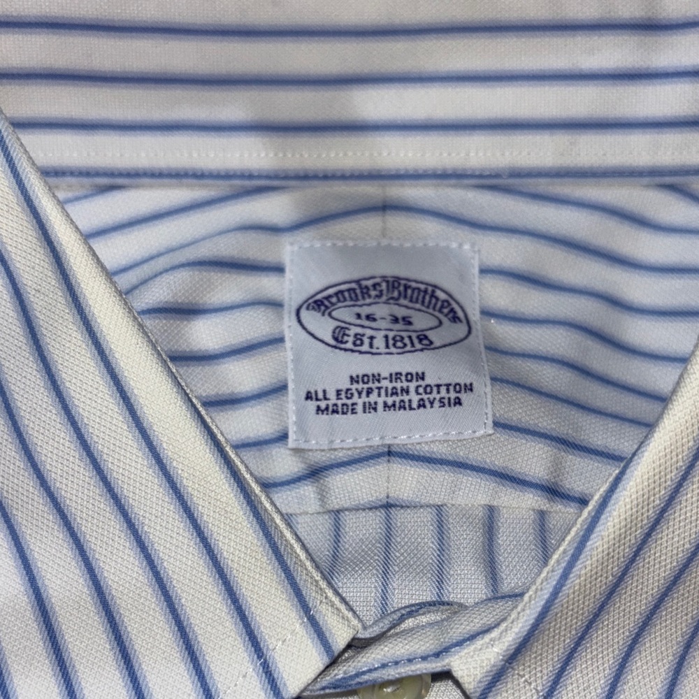 Brooks Brothers 16/35 Purple Label Light Blue Striped Dress Shirt Egyptian Cott